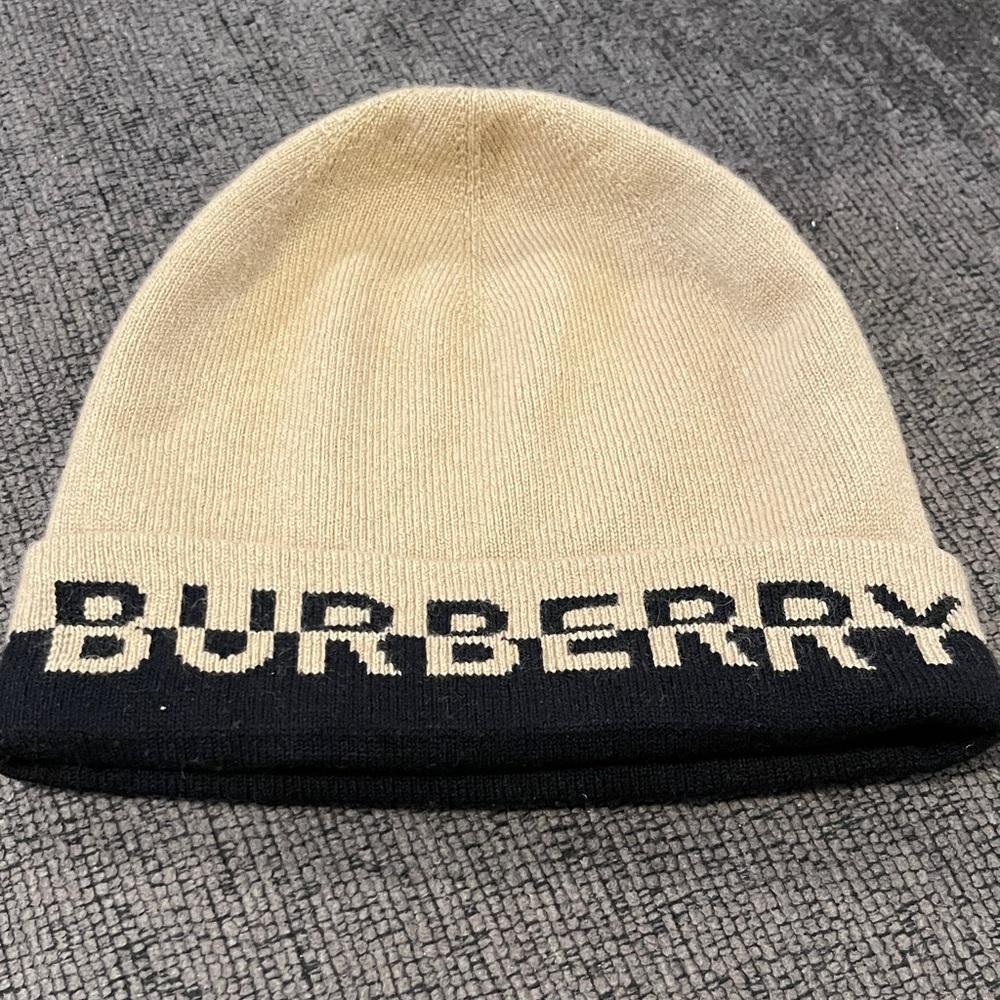 Burberry Tan and Black Logo Beanie